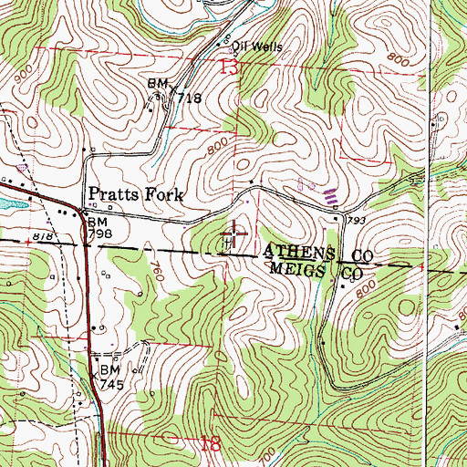 Topographic Map of Pratts Fork Church, OH