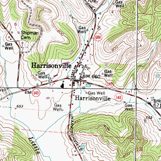 Topographic Map of Harrisonville Presbyterian Church, OH