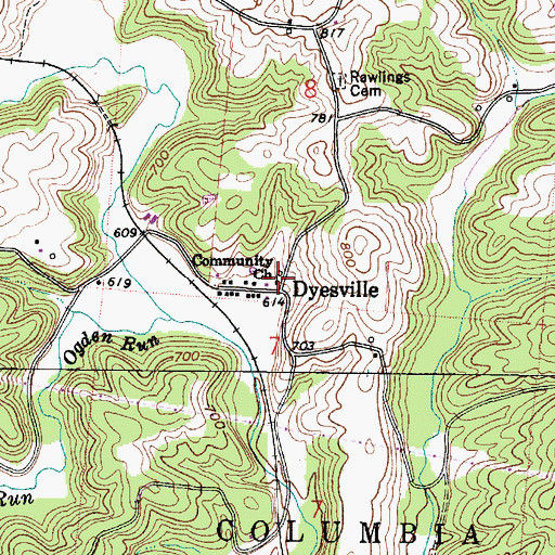 Topographic Map of Dyesville Community Church, OH