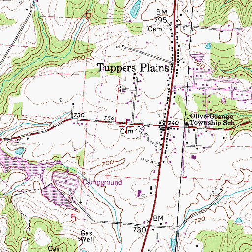Topographic Map of Tuppers Plains Cemetery, OH