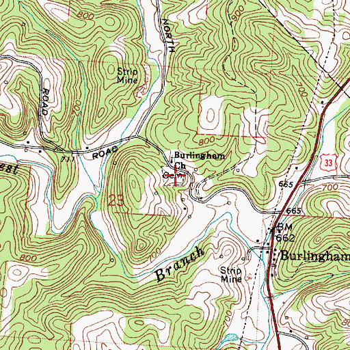 Topographic Map of Burlington Cemetery, OH