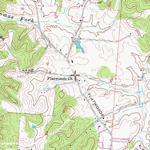 Topographic Map of Flatwoods, OH