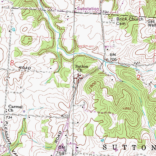 Topographic Map of Sutton Cemetery, OH