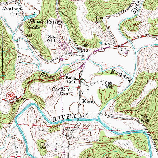 Topographic Map of Keno Church of Christ, OH