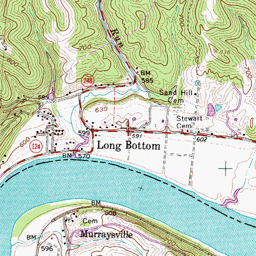 Topographic Map of Long Bottom Christian Church, OH