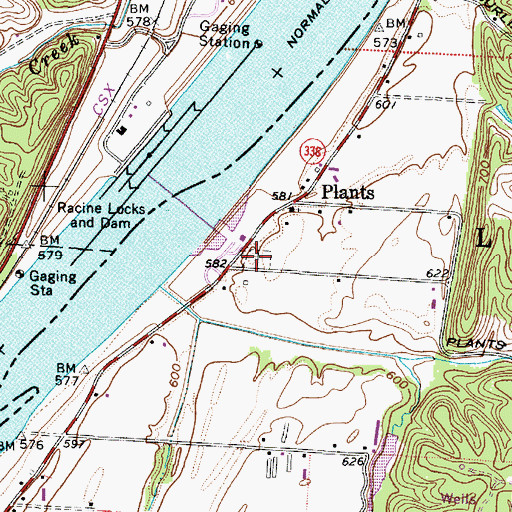 Topographic Map of Plants Cemetery, OH
