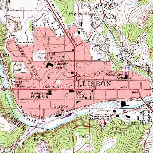 Topographic Map of First Presbyterian Church of Lisbon, OH