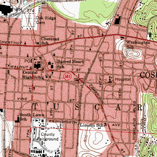 Topographic Map of Coshocton Church of the Nazarene, OH