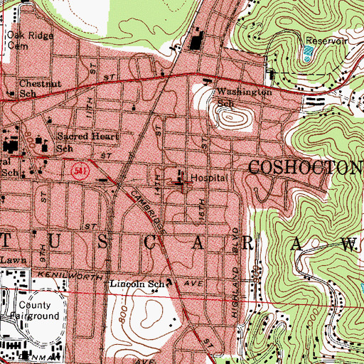 Topographic Map of Coshocton Hospital, OH