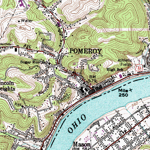Topographic Map of Pomeroy United Methodist Church, OH