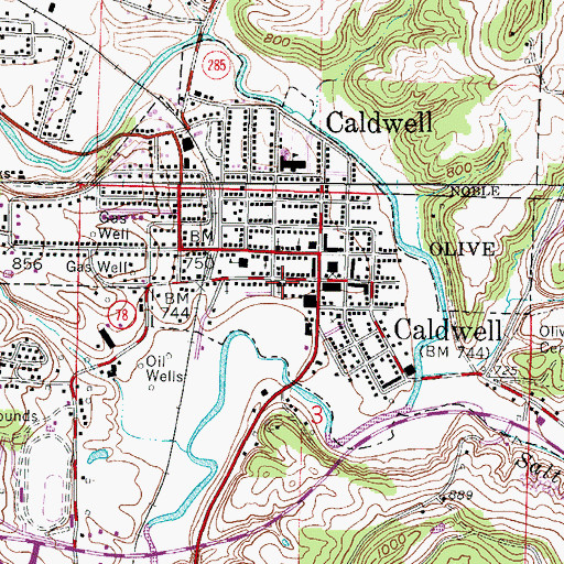 Topographic Map of Caldwell United Methodist Church, OH