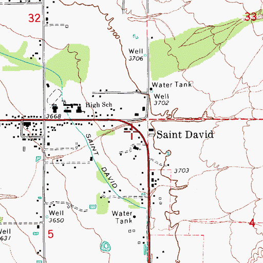 Topographic Map of Saint David, AZ