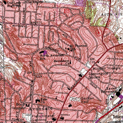 Topographic Map of Greater New Light Baptist Church, OH