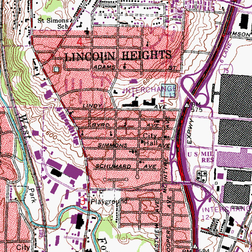 Topographic Map of Lincoln Heights Baptist Church, OH