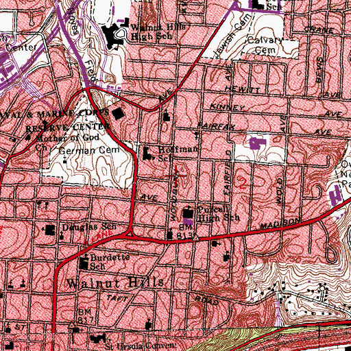 Topographic Map of Walnut Hills-Evanston Medical Center, OH
