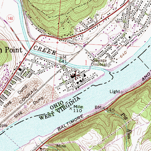 Topographic Map of Powhatan High School (historical), OH