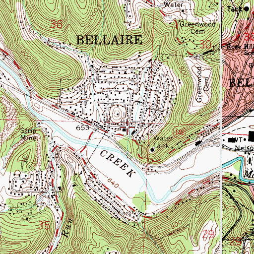 Topographic Map of West Bellaire Elementary School (historical), OH