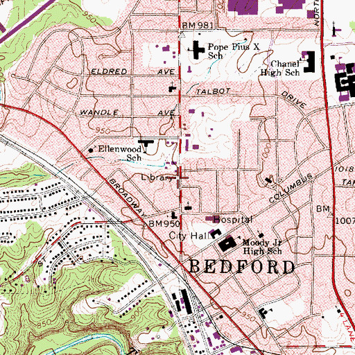 Topographic Map of Bedford Branch Library, OH