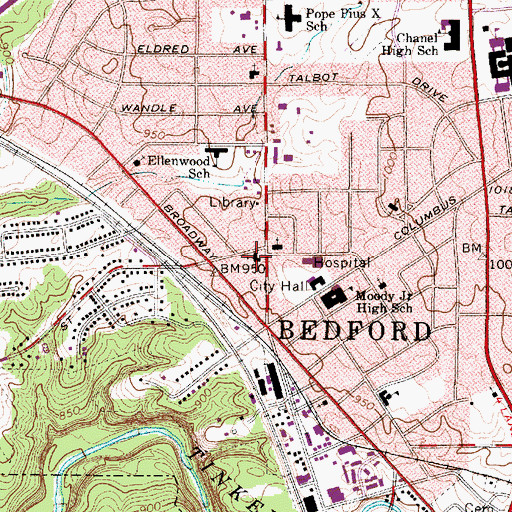 Topographic Map of Bedford First United Methodist Church, OH