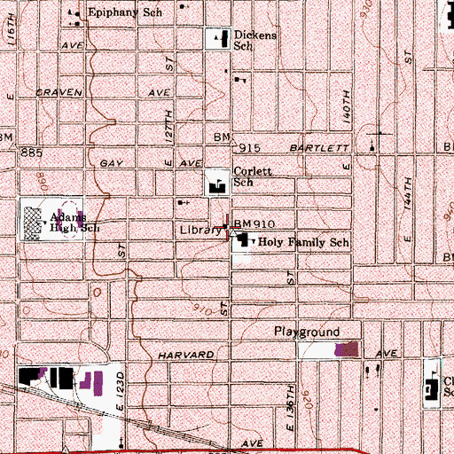 Topographic Map of East 131st Street Branch Library, OH