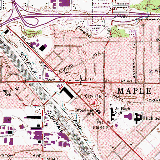 Topographic Map of Maple Heights Regional Library, OH