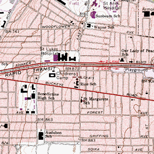 Topographic Map of Rice Branch Library, OH