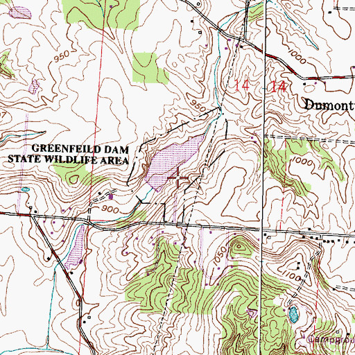 Topographic Map of Greenfield Dam Wildlife Area, OH