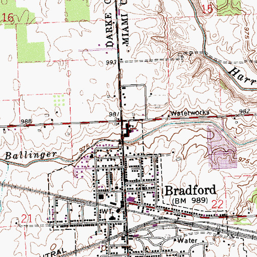 Topographic Map of Bradford Elementary School (historical), OH