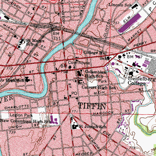Topographic Map of Tiffin Church of the Nazarene, OH