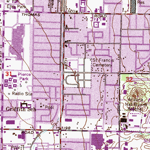 Topographic Map of Saint Francis Catholic Cemetery, AZ