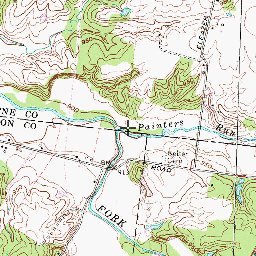 Topographic Map of Painters Run, OH