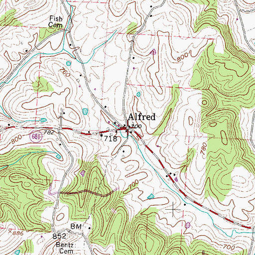 Topographic Map of Alfred, OH