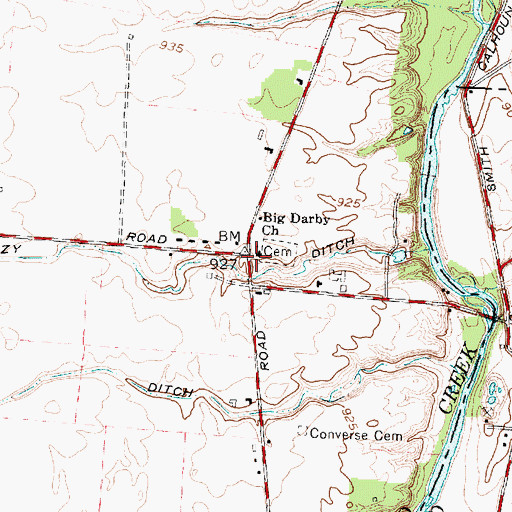 Topographic Map of Big Darby Church, OH