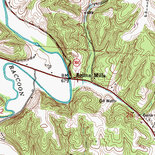 Topographic Map of Bolins Mills, OH