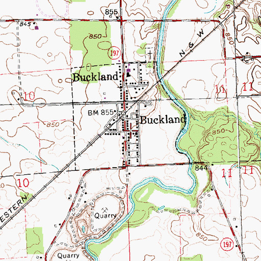 Topographic Map of Buckland, OH