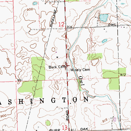 Topographic Map of Burk Cemetery, OH