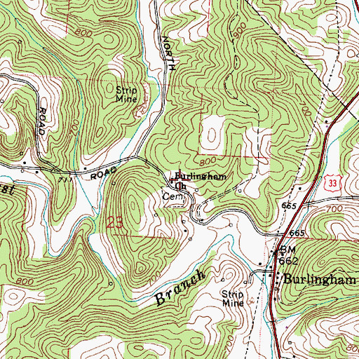 Topographic Map of Burlingham Church, OH