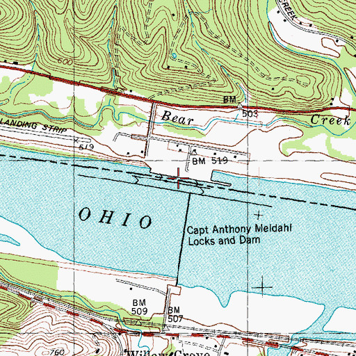 Topographic Map of Captain Anthony Meldahl Lock and Dam, OH