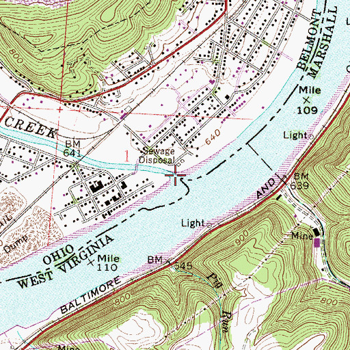 Topographic Map of Captina Creek, OH