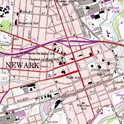 Topographic Map of Central Junior High School, OH
