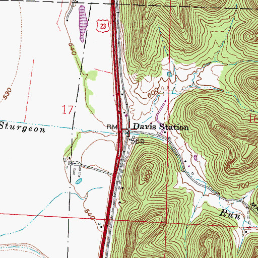 Topographic Map of Davis Station, OH