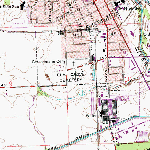 Topographic Map of Elm Grove Cemetery, OH