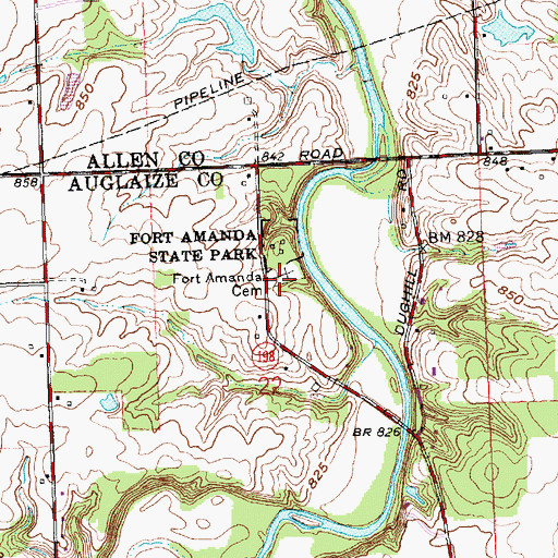 Topographic Map of Fort Amanda Cemetery, OH