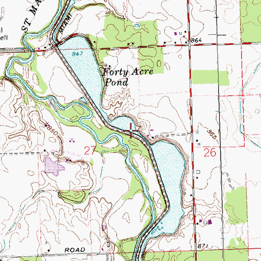 Topographic Map of Forty Acre Pond, OH