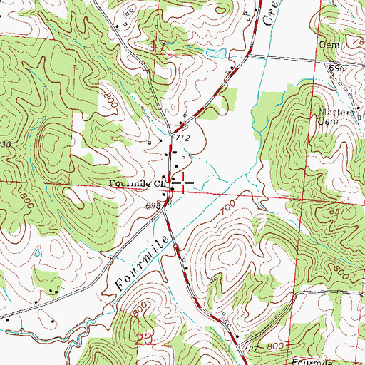 Topographic Map of Fourmile Church, OH