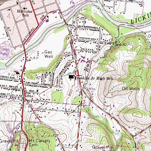 Topographic Map of Franklin Junior High School, OH