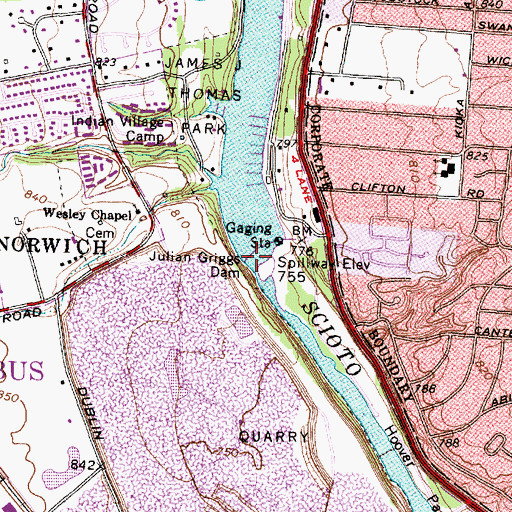Topographic Map of Griggs Reservoir, OH