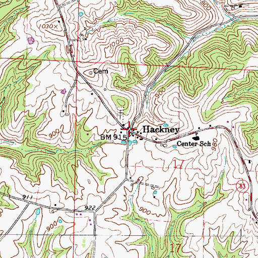 Topographic Map of Hackney, OH