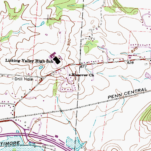 Topographic Map of Hanover Church, OH