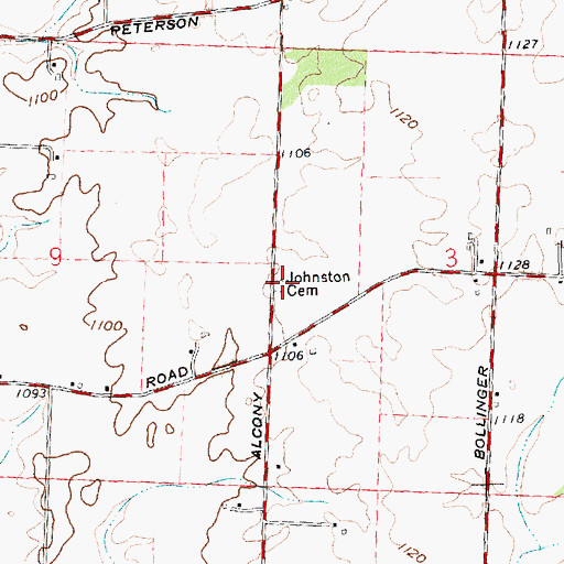 Topographic Map of Johnston Cemetery, OH